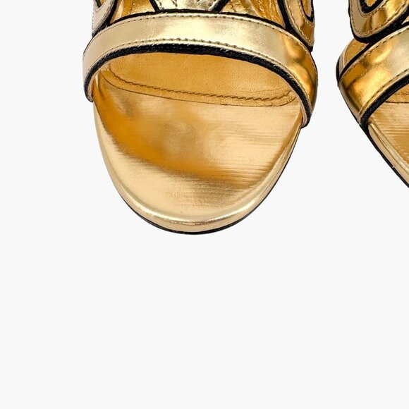 Prada Baroque Gold Caged Sandals Size 37.5 US 7.5 Cutout Metallic Leather Heels - Picture 7 of 15